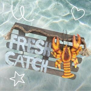 Rustic Lobster Beach House Wall Decor “Fresh Catch” Sign